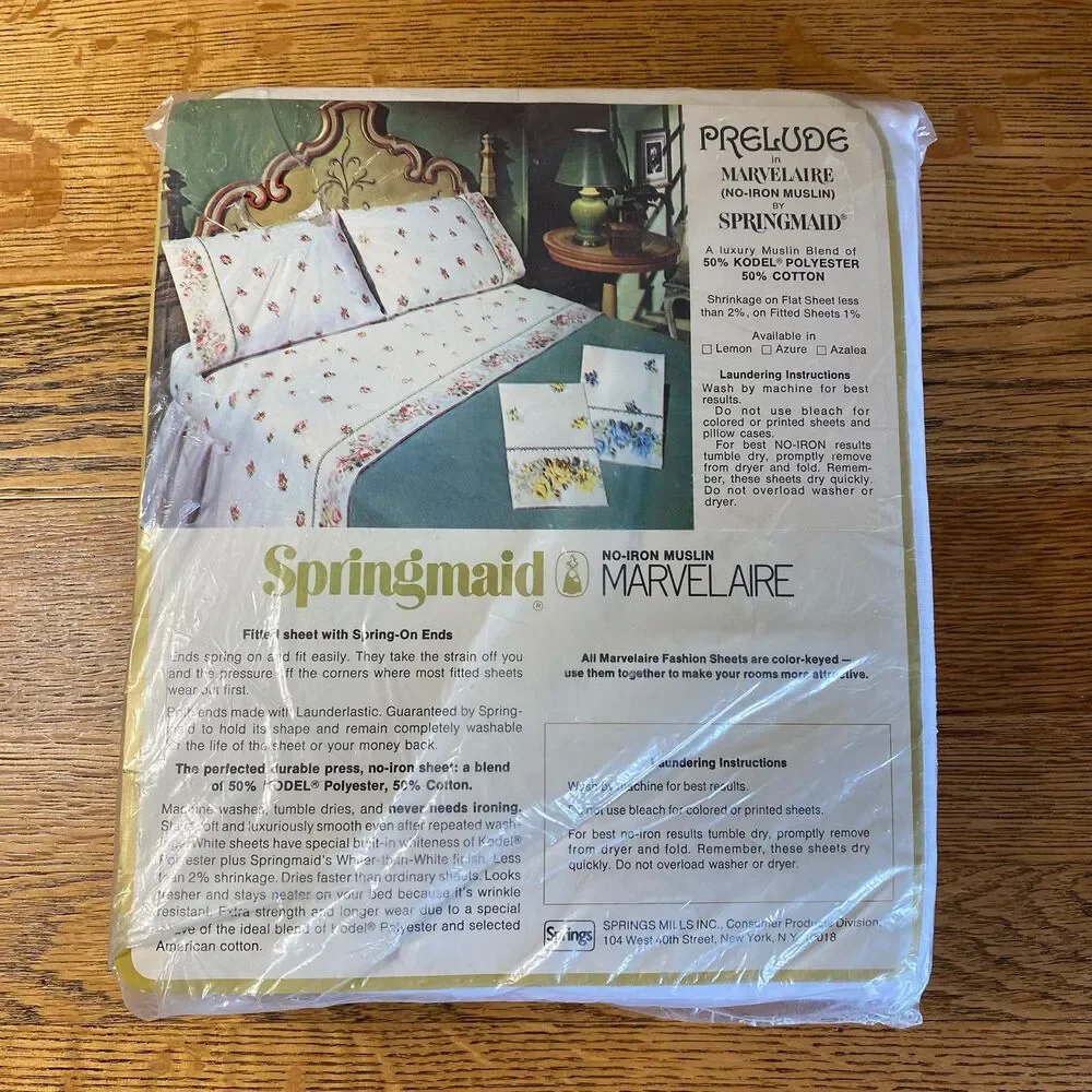Vtg Springmaid No-Iron Marvelare Dbl Flat Sheet Poly/Cotton 54x76 Pink Roses NOS
